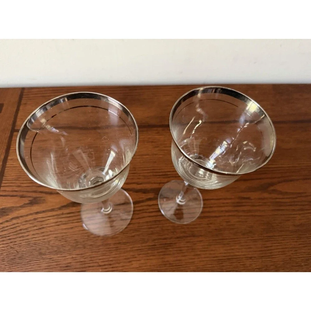 Vintage Libbey Platinum Rim Water Goblets 7.25